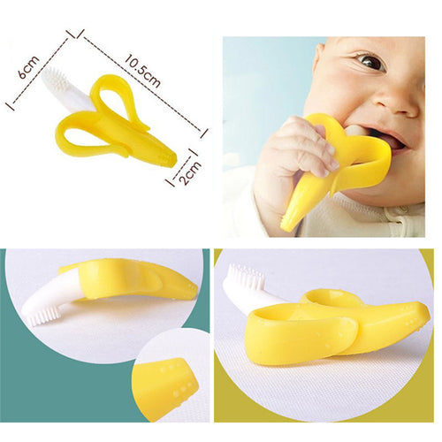 Baby Silicone Training Toothbrush BPA Free Banana Shape Safe Toddle Teether Chew Toys Teething Ring Gift Infant Baby Chewing